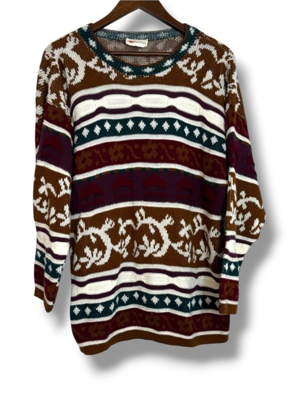 Vintage Cristina 3D Knit Colorful Striped Sweater Made In USA Medium 90s